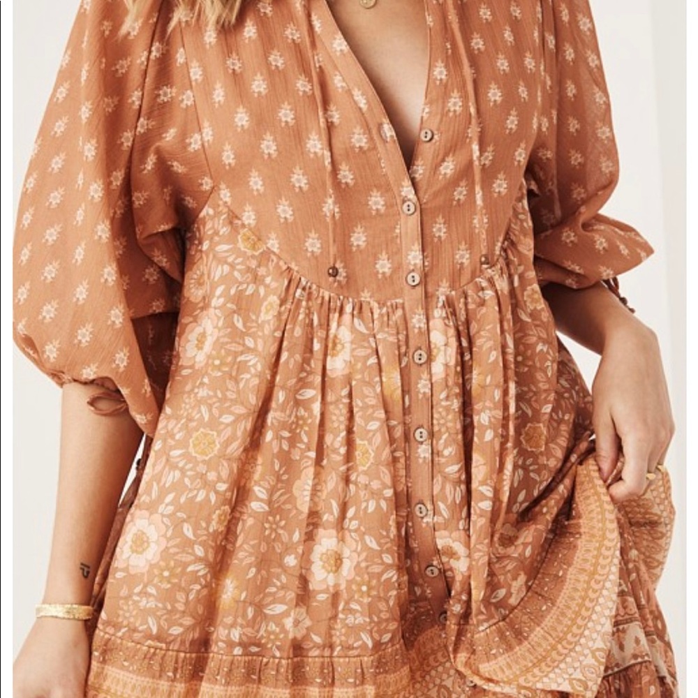 SPELL Utopia Short Sleeve Midi Dress Cinnamon